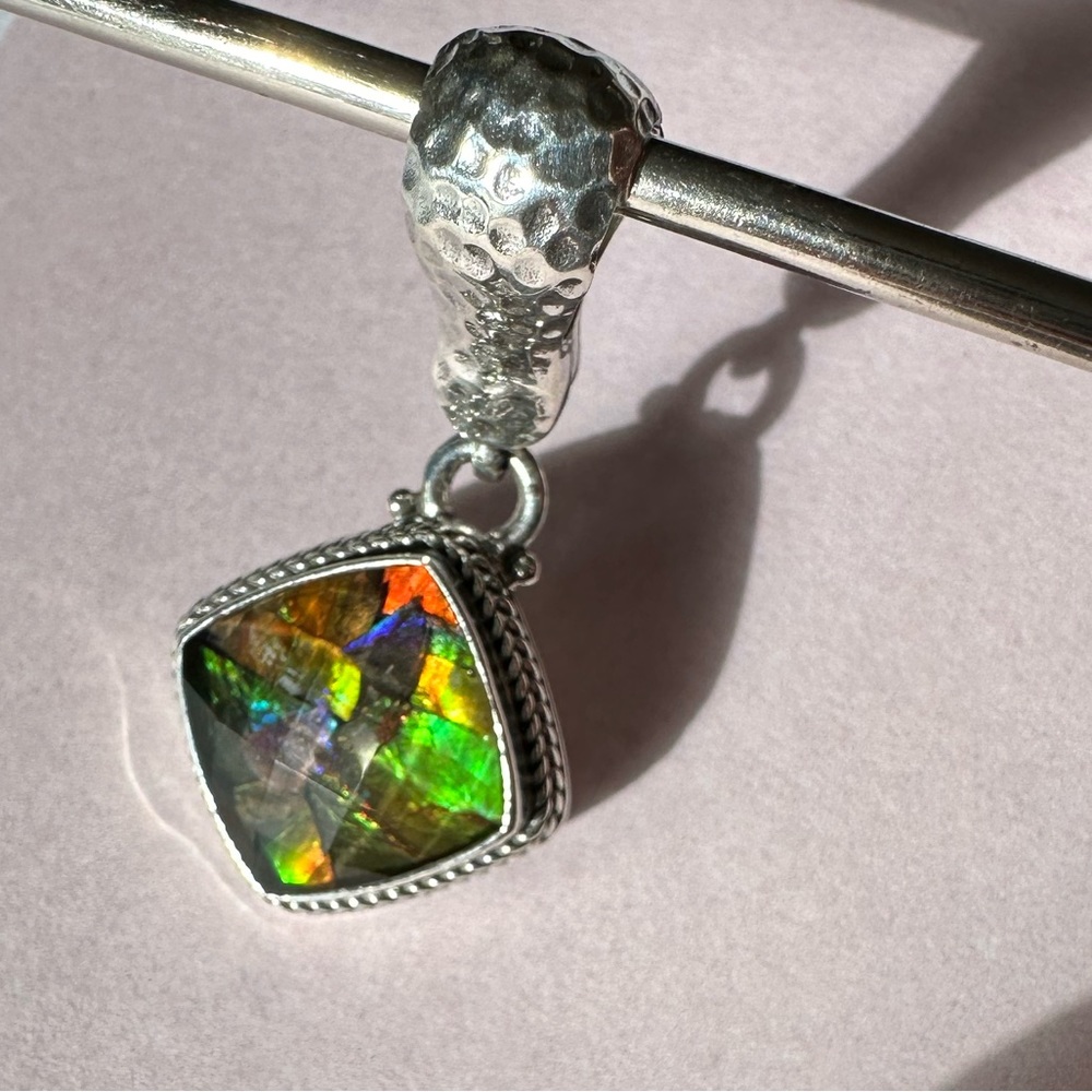 Sarda Ammolite Silver Enhancer. 1.75” drop. .75” wide. - Picture 2 of 11